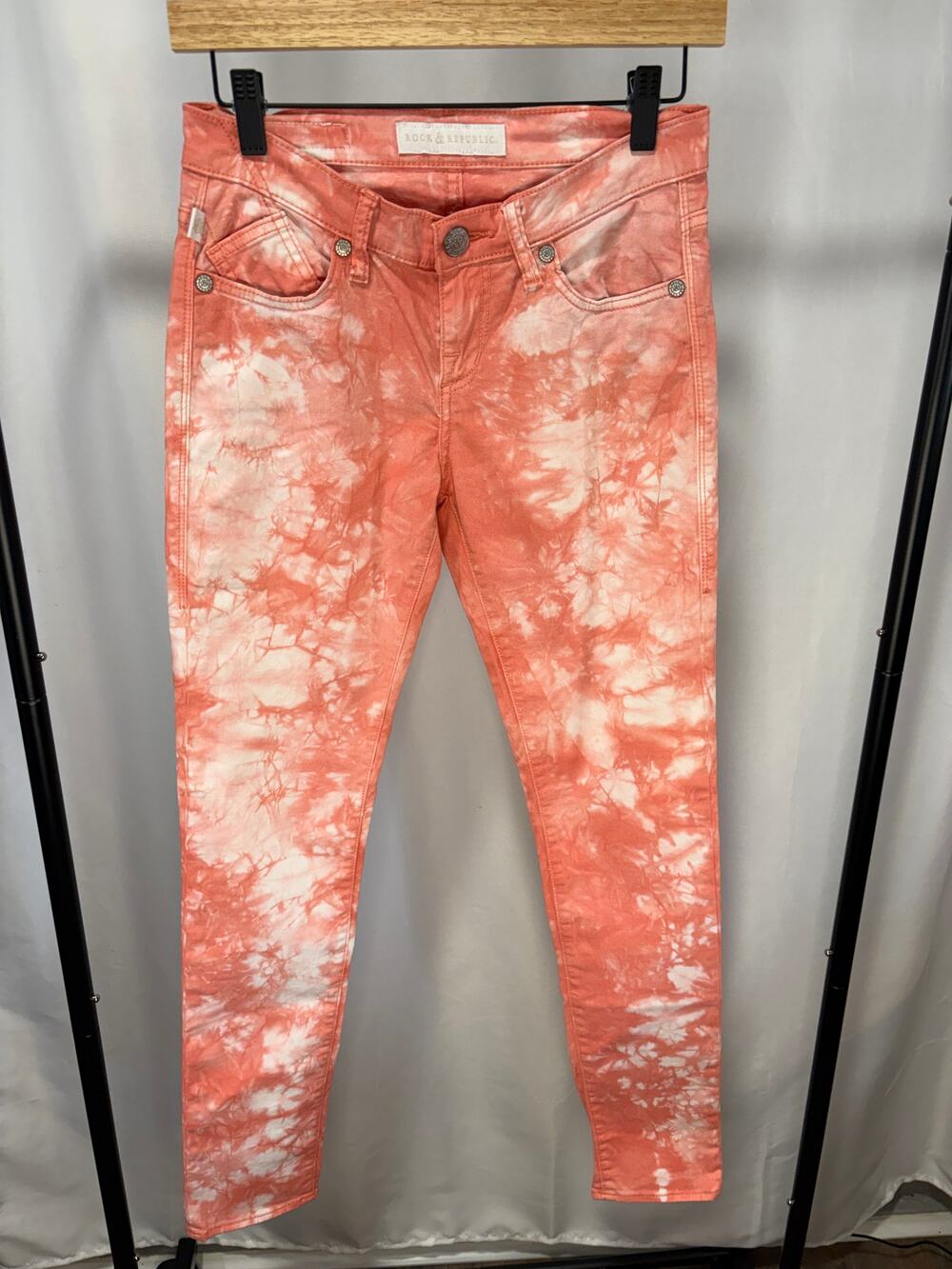 Rock & Republic Women’s Size 2 Coral White Tie Dye Skinny Jeans Stretch